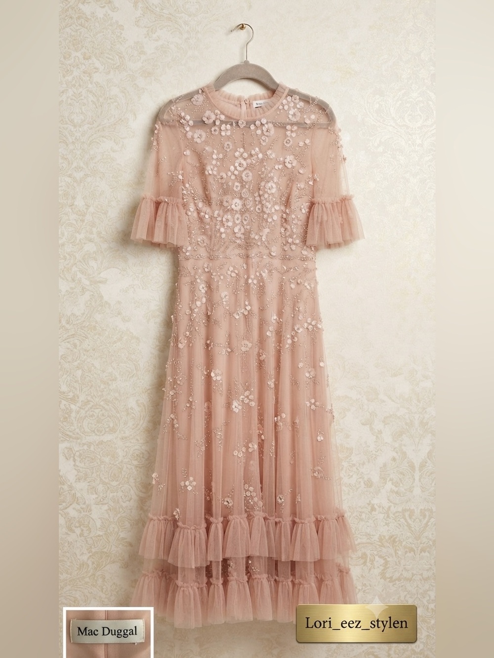 Mac Duggal Blush Embroidered Tulle Maxi Dress